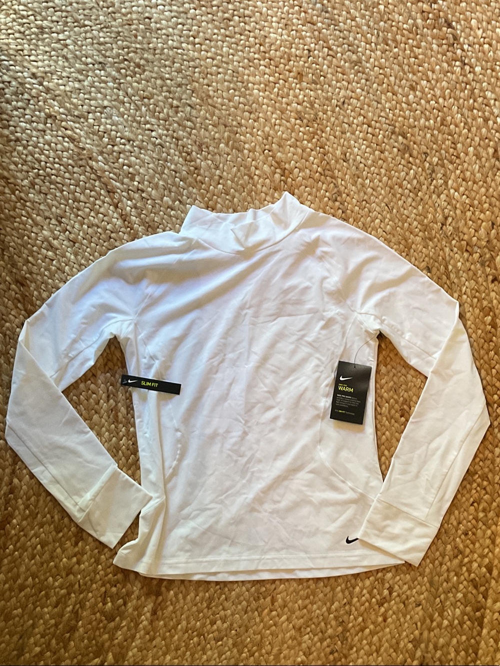 Nike White Long-Sleeve Slim Mock Neck Top